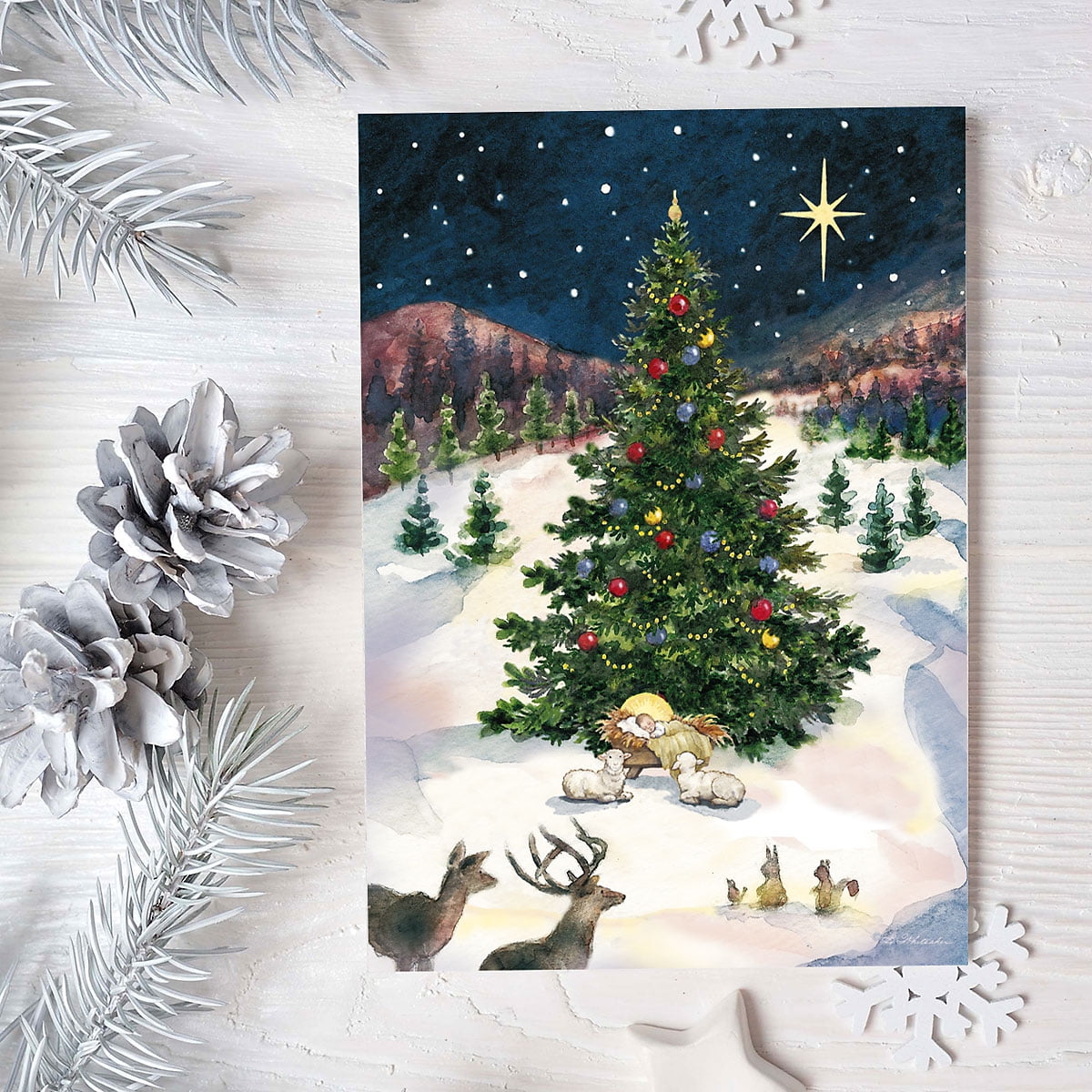 Merry Christmas Tree & Manger Religious Christmas Cards - Set of 18 Cards - Walmart.com